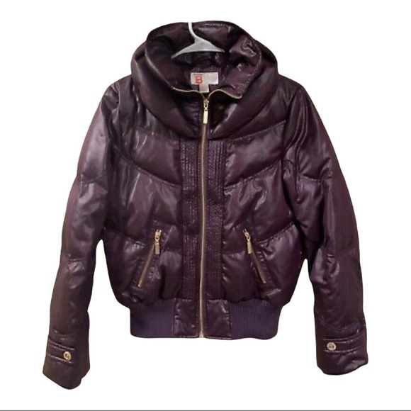 𝅺BERNARDO section B plum purple down puffer bomber jacket coat women’s M - Picture 1 of 7